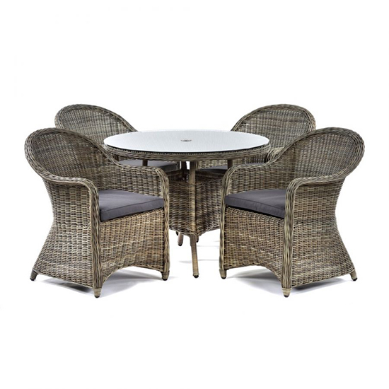 Ryker Outdoor Rattan Dining Table With 4 Armchairs In Brown Grey