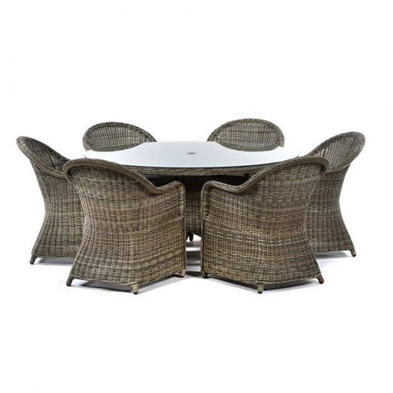 Ryker Outdoor Rattan Dining Table With 6 Armchairs In Brown Grey