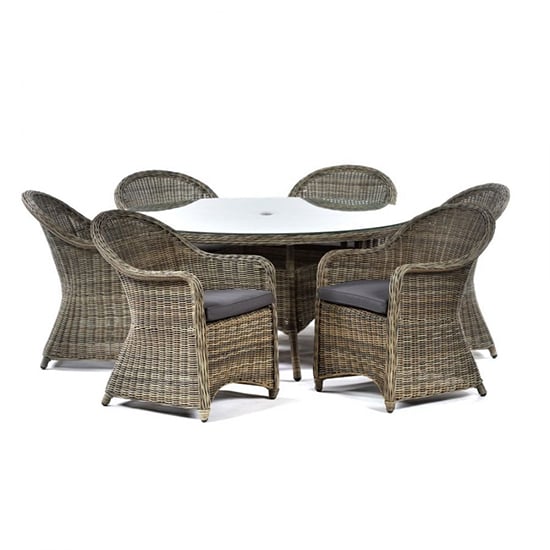 Ryker Outdoor Rattan Round Dining Table And 6 Armchairs