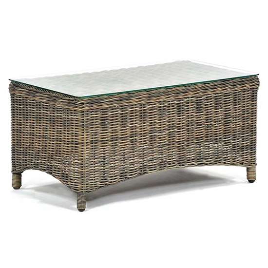 Ryker Rattan Coffee Table Rectangular In Brown With Glass Top