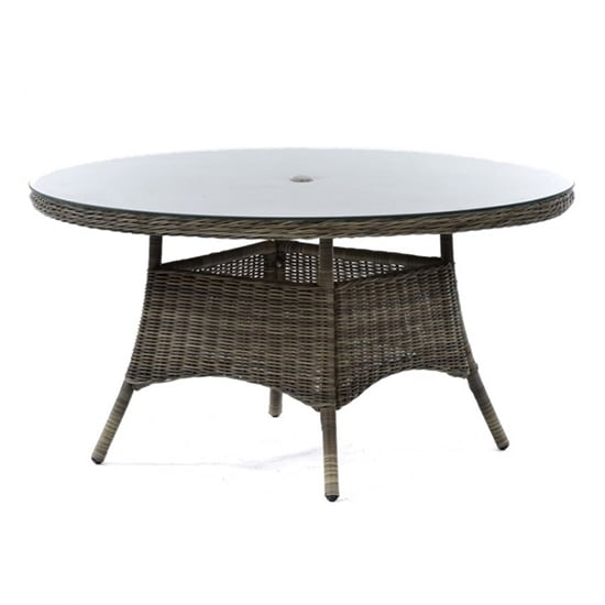 Ryker Rattan Dining Table Large Round In Brown With Glass Top