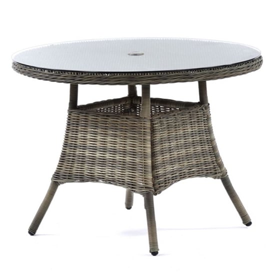 Ryker Rattan Dining Table Small Round In Brown With Glass Top
