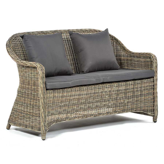 Ryker Rattan Lounge Sofa Set With Glass Coffee Table In Brown Grey
