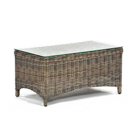 Ryker Rattan Lounge Sofa Set With Glass Coffee Table In Brown Grey