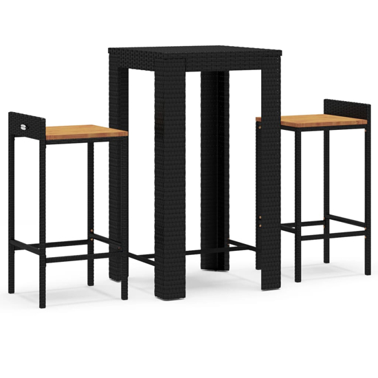 Ryker Solid Wood 3 Piece Garden Bar Set In Black Poly Rattan