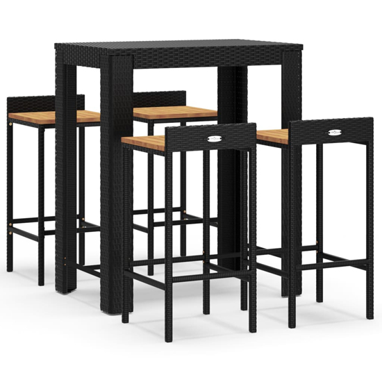 Ryker Solid Wood 5 Piece Garden Bar Set In Black Poly Rattan