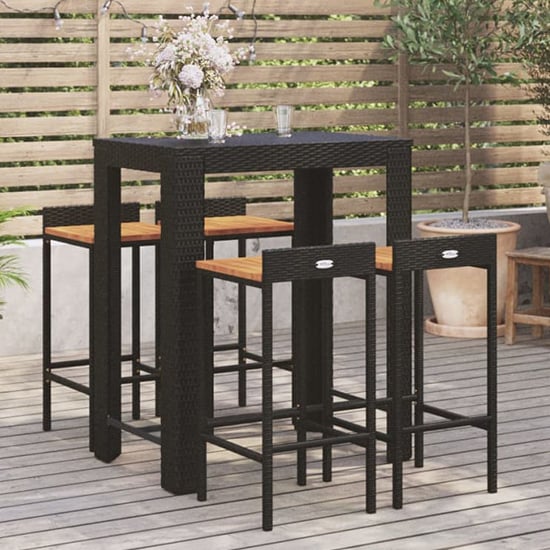 Read more about Ryker solid wood 5 piece garden bar set in black poly rattan