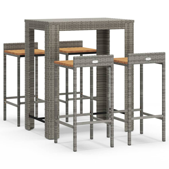 Ryker Solid Wood 5 Piece Garden Bar Set In Grey Poly Rattan