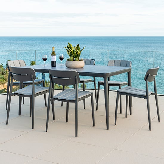 Product photograph of Rykon 1500mm Grey Ceramic Effect Glass Dining Table 6 Chairs from Furniture in Fashion