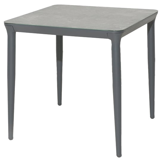 Rykon Outdoor 750mm Glass Dining Table In Grey Ceramic Effect