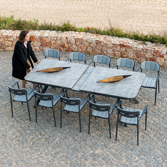 Rykon Outdoor Extending Glass Dining Table In Grey Ceramic Effect_3