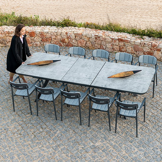 Rykon Outdoor Extending Glass Dining Table In Grey Ceramic Effect_5