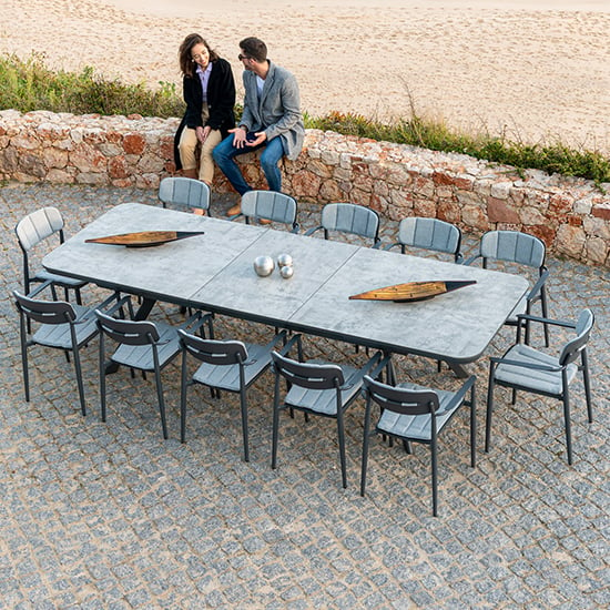 Rykon Outdoor Extending Glass Dining Table In Grey Ceramic Effect_6