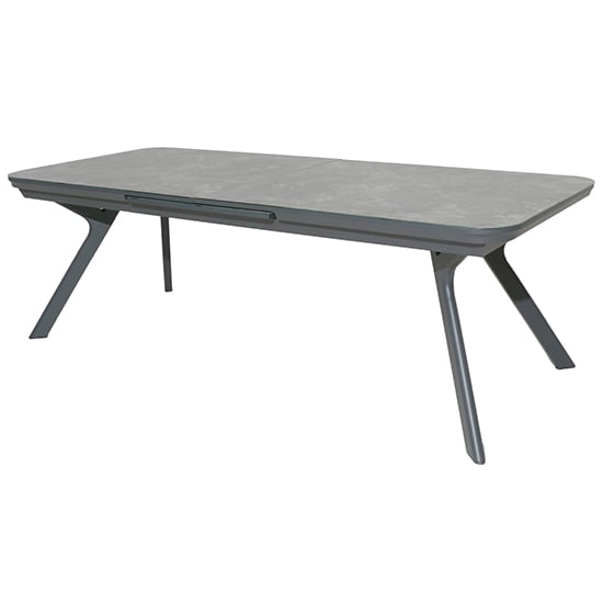 Rykon Outdoor Extending Glass Dining Table In Grey Ceramic Effect