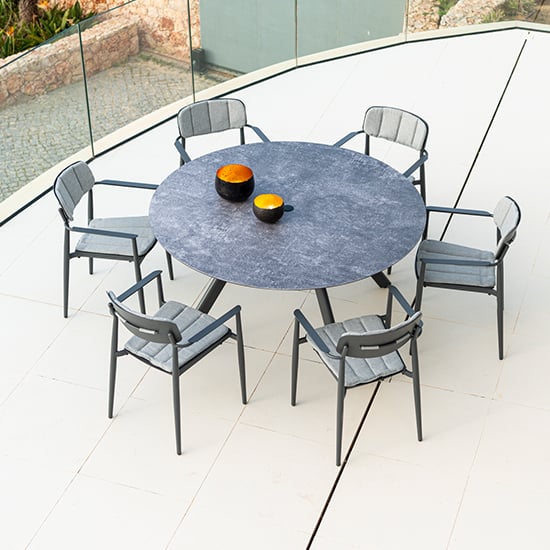 Rykon Outdoor Round Glass Dining Table In Grey Ceramic Effect_2
