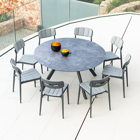 Rykon Outdoor Round Glass Dining Table In Grey Ceramic Effect_3