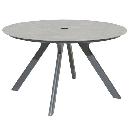 Product photograph of Rykon Outdoor Round Glass Dining Table In Grey Ceramic Effect from Furniture in Fashion