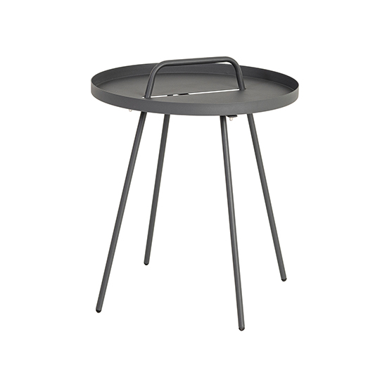 Rykon Outdoor Round Metal Tray Side Table In Matt Grey_2