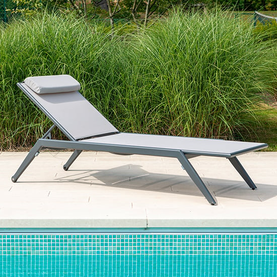 Product photograph of Rykon Outdoor Stacking Sling Sun Bed In Matt Grey from Furniture in Fashion