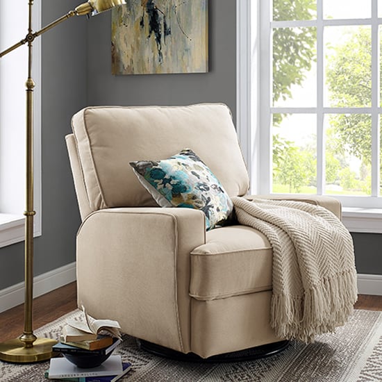 Product photograph of Rylie Fabric Swivel And Gliding Recliner Chair In Beige from Furniture in Fashion