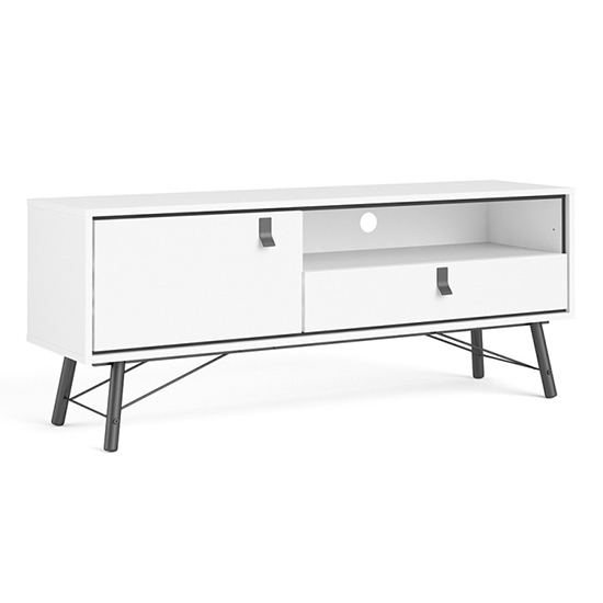 Read more about Rynok wooden tv stand with 1 door 1 drawer in matt white