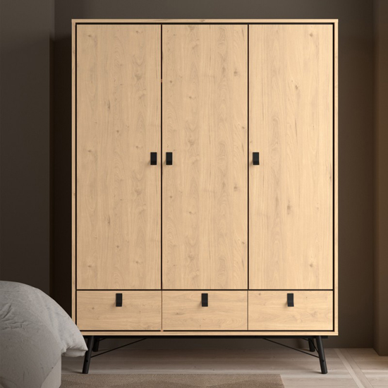 Product photograph of Rynok Wardrobe With 3 Doors 3 Drawers In Jackson Hickory Oak from Furniture in Fashion