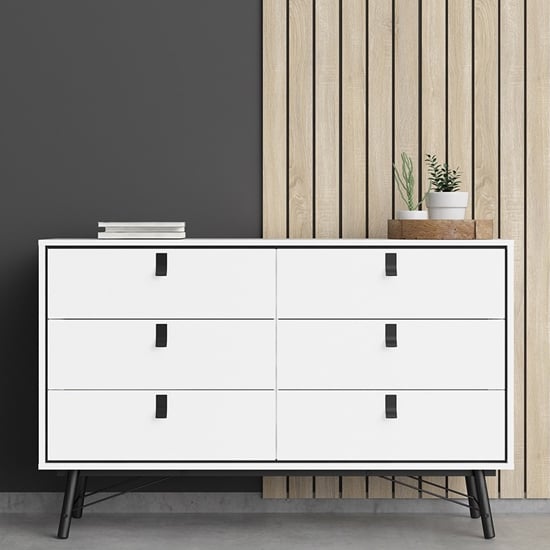 Rynok Wide Chest Of Drawers In Matt White With 6 Drawers