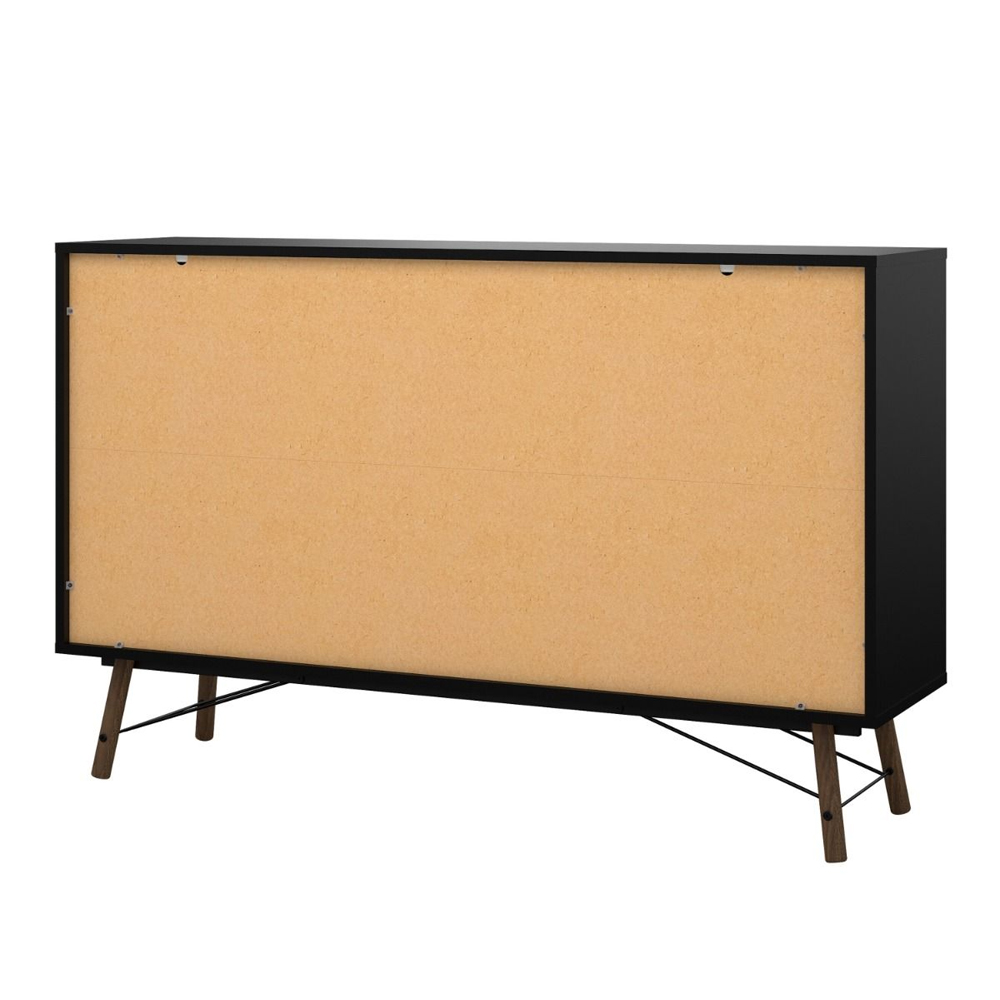 Rynok Wide Wooden Chest Of 6 Drawers In Matt Black and Walnut