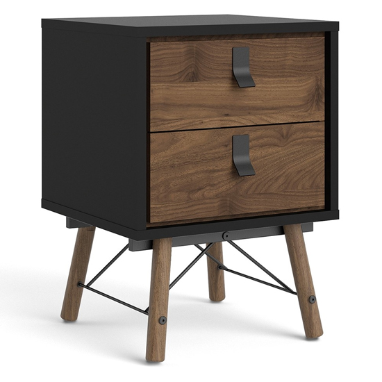 Rynok Wooden Bedside Cabinet In Matt Black Walnut With 2 Drawers