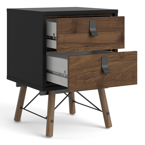Rynok Wooden Bedside Cabinet In Matt Black Walnut With 2 Drawers