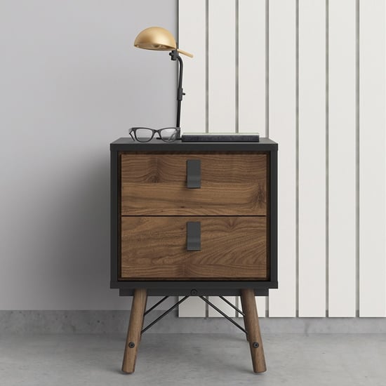 Product photograph of Rynok Wooden Bedside Cabinet In Matt Black Walnut With 2 Drawers from Furniture in Fashion