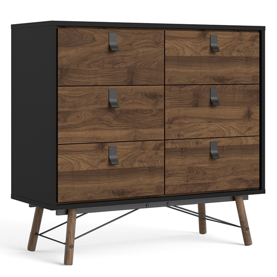 Rynok Wooden Chest Of Drawers In Matt Black Walnut With 6 Drawer