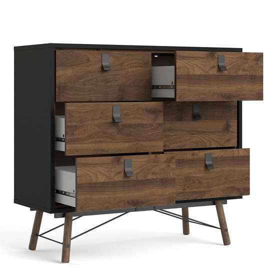 Rynok Wooden Chest Of Drawers In Matt Black Walnut With 6 Drawer