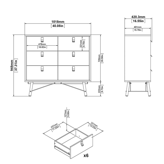 Rynok Wooden Chest Of Drawers In Matt Black Walnut With 6 Drawer
