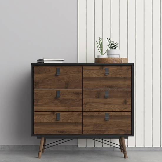 Photo of Rynok wooden chest of drawers in matt black walnut with 6 drawer