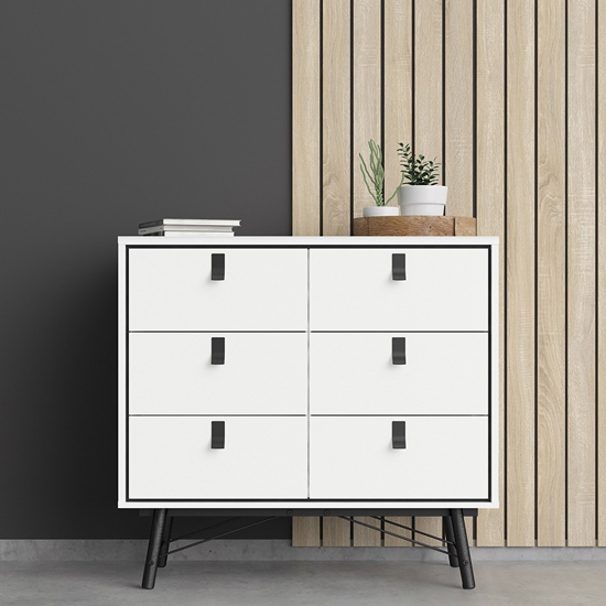 Rynok Wooden Chest Of Drawers In Matt White With 6 Drawers thumbnail