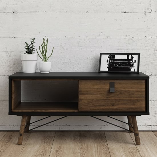 Product photograph of Rynok Wooden Coffee Table In Matt Black Walnut With 1 Drawer from Furniture in Fashion