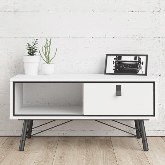 Read more about Rynok wooden coffee table in matt white with 1 drawer