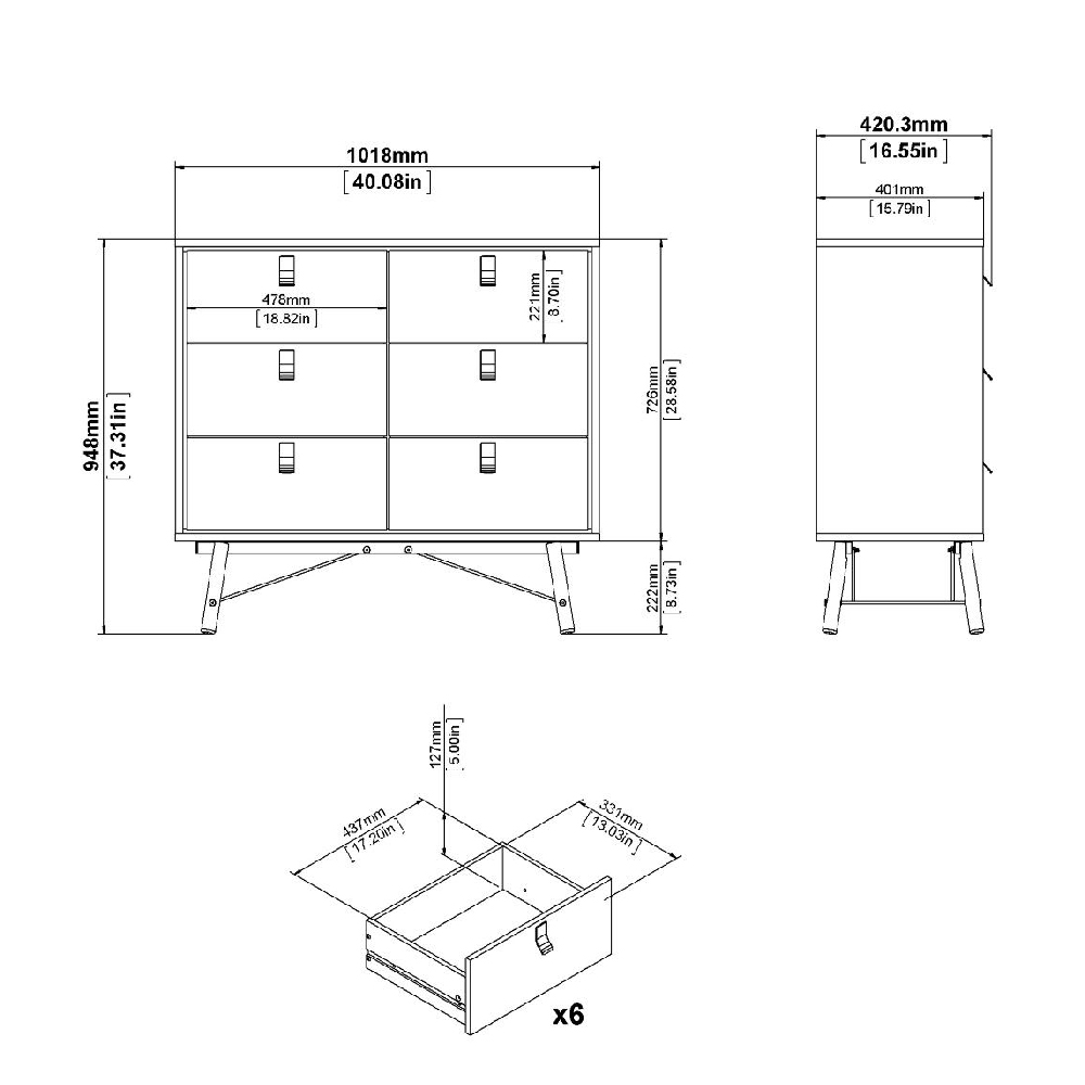 Rynok Wooden Furniture Set With 3 Doors Wardrobe In Black Walnut