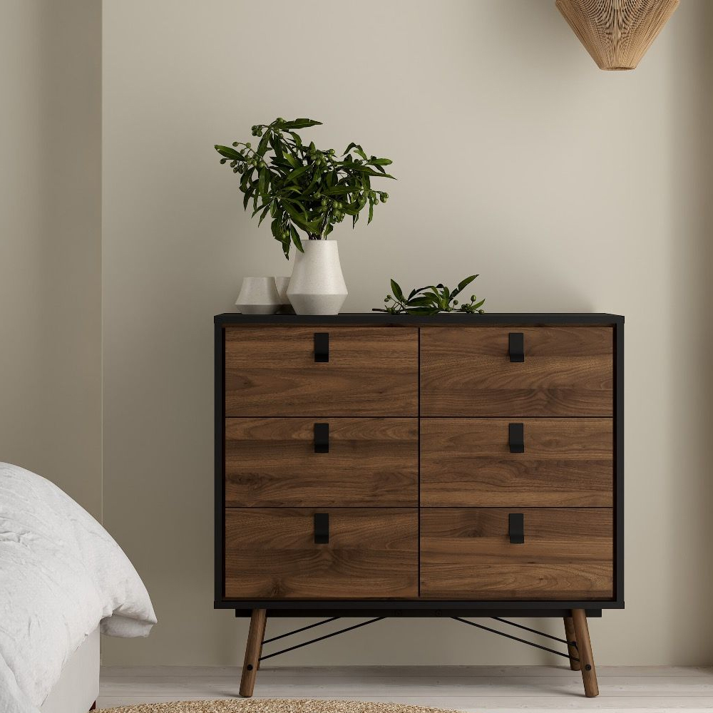 Rynok Wooden Furniture Set With 3 Doors Wardrobe In Black Walnut