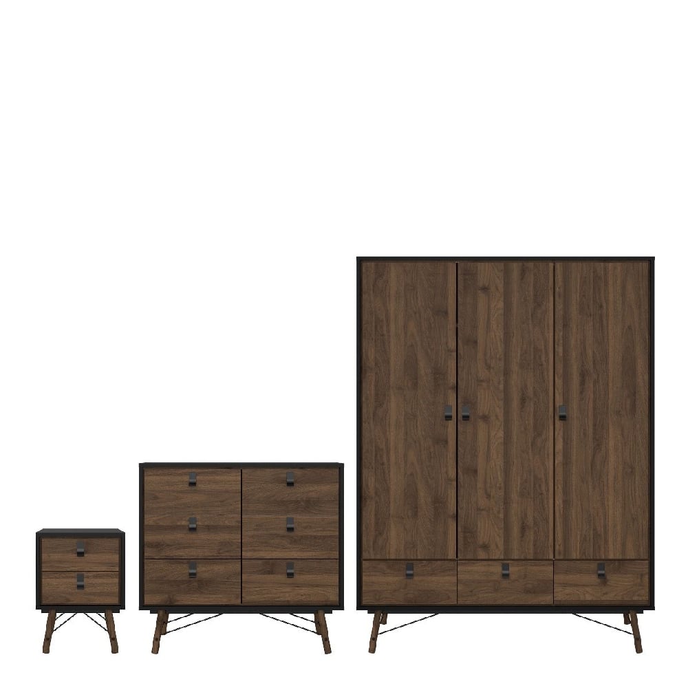 Read more about Rynok wooden furniture set with 3 doors wardrobe in black walnut