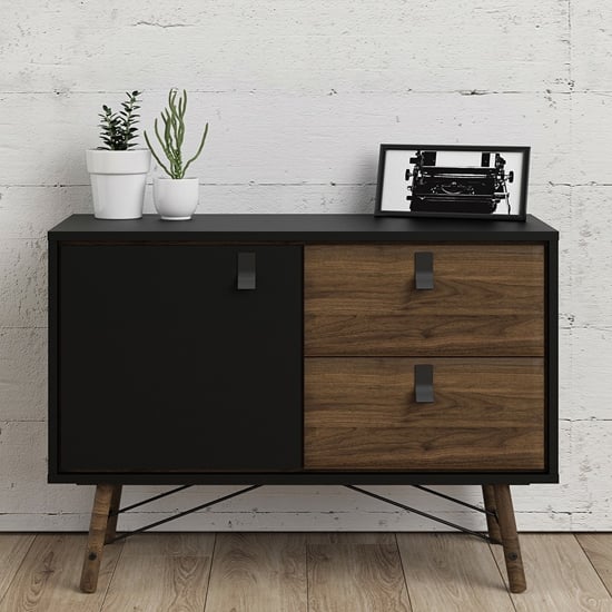 Product photograph of Rynok Wooden Sideboard In Matt Black Walnut With 2 Door 1 Drawer from Furniture in Fashion