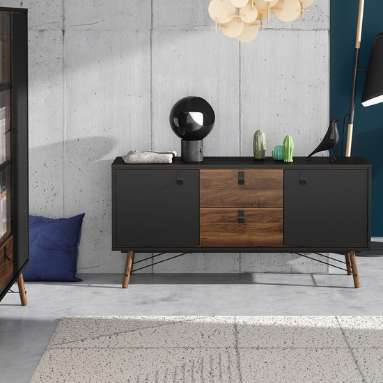 Rynok Wooden Sideboard In Matt Black Walnut With 2 Door 2 Drawer