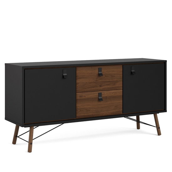Rynok Wooden Sideboard In Matt Black Walnut With 2 Door 2 Drawer