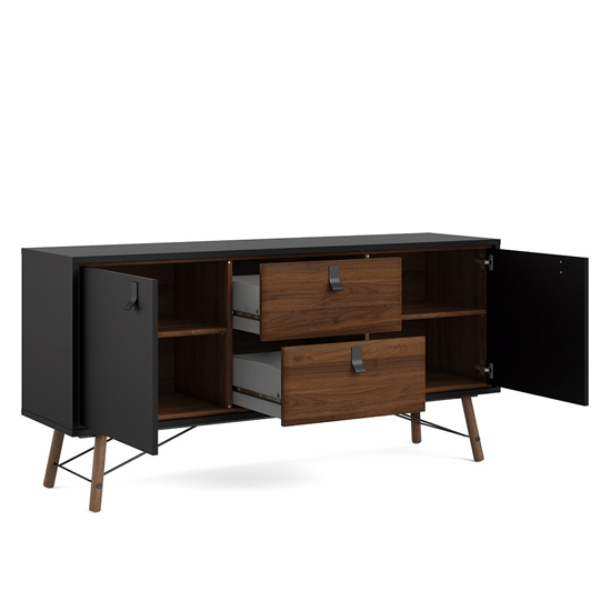 Rynok Wooden Sideboard In Matt Black Walnut With 2 Door 2 Drawer