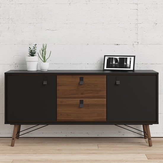Product photograph of Rynok Wooden Sideboard In Matt Black Walnut With 2 Door 2 Drawer from Furniture in Fashion