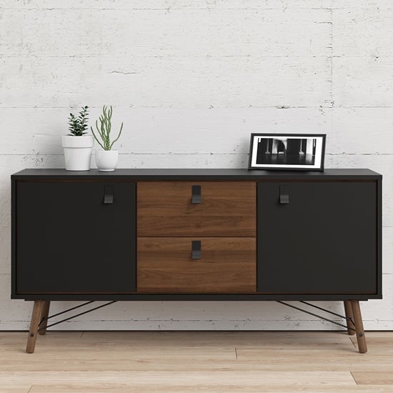 Photo of Rynok wooden sideboard in matt black walnut with 2 door 2 drawer