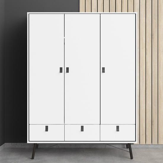 Product photograph of Rynok Wooden Triple Door Wardrobe In Matt White from Furniture in Fashion
