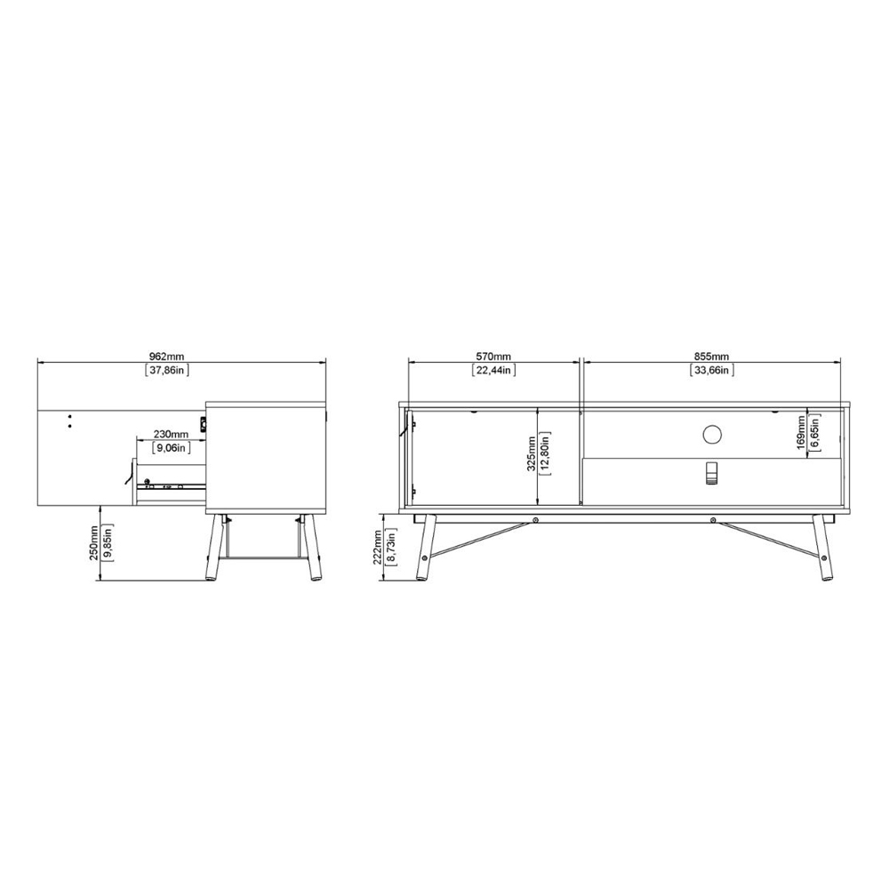 Rynok Wooden TV Stand With 1 Door 1 Drawer In Matt Black and Walnut