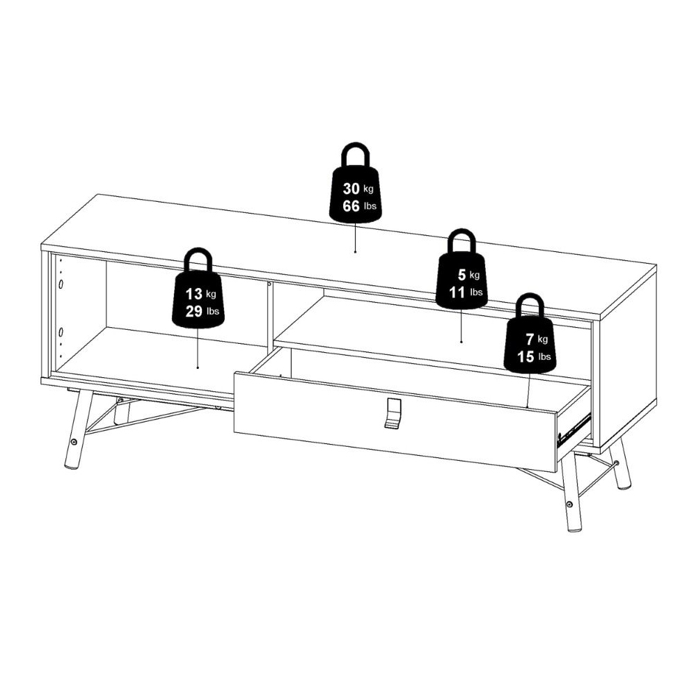 Rynok Wooden TV Stand With 1 Door 1 Drawer In Matt Black and Walnut